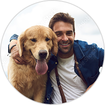 man and golden retriever sharing embrace  