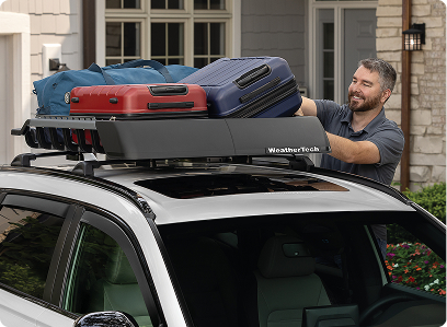 roof basket installed on car carrying luggage